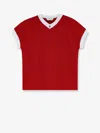 Versace Cotton V Neck Top Short Sleeves Buttons In Red