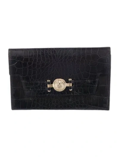 Pre-owned Versace Vintage Crocodile Coin Pouch In Black