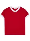 Versace Cotton V Neck Top Short Sleeves Buttons In Red
