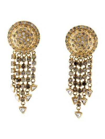 Pre-owned Versace Vintage Crystal Embellished Clip-on Drop Earrings In Multi