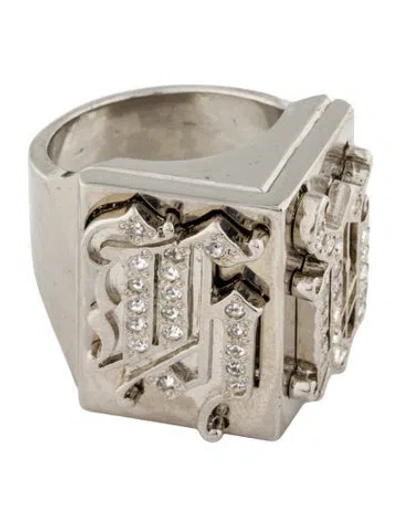 Pre-owned Versace Vintage Crystal 'gv' Initials Cocktail Ring In Multi