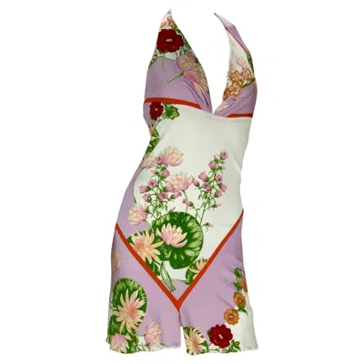 Pre-owned Versace Vintage Early 2000-s  Floral Print Mini Dress Nwt In Sand
