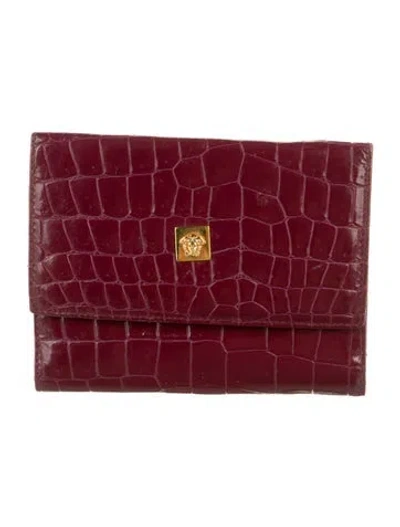 Pre-owned Versace Vintage Embossed Leather Wallet In Burgundy