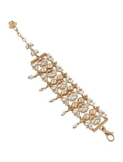 Pre-owned Versace Vintage Faux Pearl & Crystal Bracelet, 8.75" In Multi