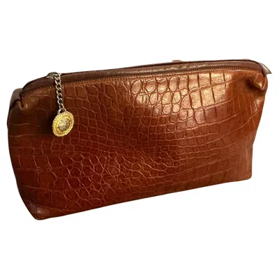 Pre-owned Versace Vintage Gianni  1990s Brown Leather Clutch Bag Unisex