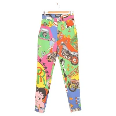 Pre-owned Versace Vintage Gianni  1990s High Waisted Jeans With Colourful Betty Boop Print In Sand