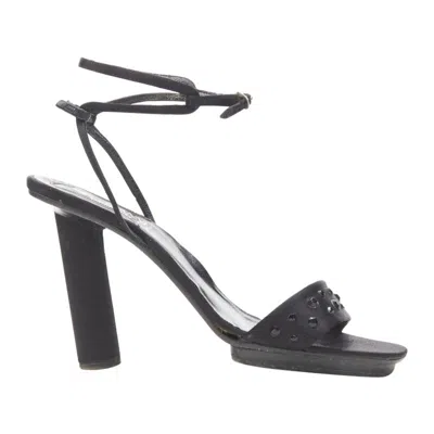 Pre-owned Versace Vintage Gianni  Black Satin Crystal Cone Heel Sandal Eu36.5