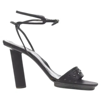 Pre-owned Versace Vintage Gianni  Black Satin Crystal Cone Heel Sandal Eu36.5