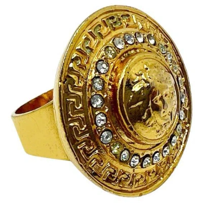 Pre-owned Versace Vintage Gianni  Crystal Medusa Ring 1980s In Multi