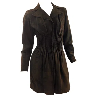 Pre-owned Versace Vintage Gianni  F/w2001 Look#40 Chocolate Brown Corset Suede Leather Coat
