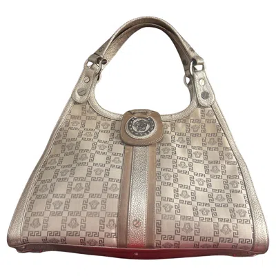 Pre-owned Versace Vintage Gianni  Metallic Medusa Monogram White Shoulder Bag
