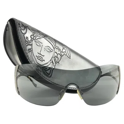 Pre-owned Versace Vintage Gianni  Mod 2034 Rimless Shield Sunglasses 1990's Italy Y2k In Gray