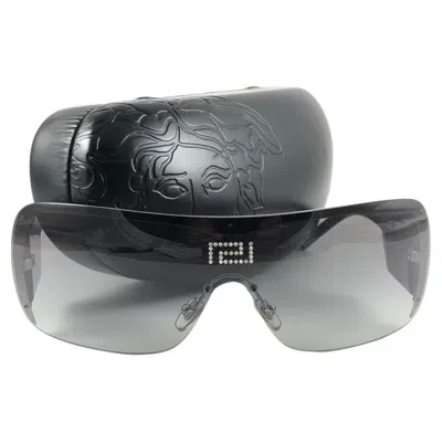Pre-owned Versace Vintage Gianni  Mod 2091b Half Frame Shield Sunglasses 90's Italy Y2k In Gray