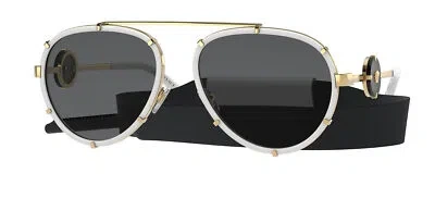 Pre-owned Versace Vintage Icon Ve 2232 White/ Grey 61/18/145 Women Sunglasses In Gray