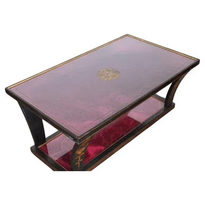 Pre-owned Versace Vintage Italian Glass Top Coffee Table Ebonised Gilt With Crushed Velvet  In Brown