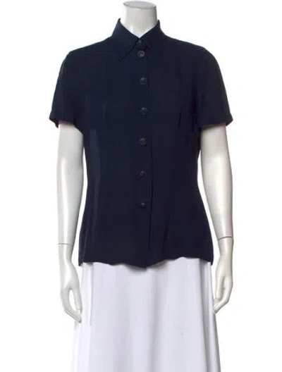 Pre-owned Versace Vintage Late 1990's - Early 2000's Button-up Top In Blue