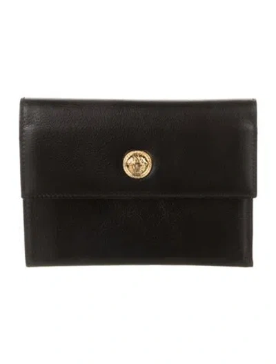 Pre-owned Versace Vintage Leather Continental Wallet In Black