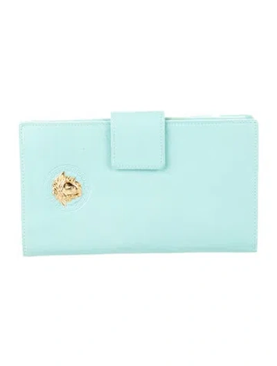 Pre-owned Versace Vintage Leather French Purse In Blue