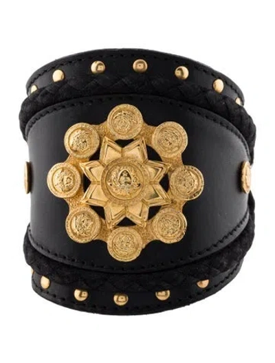 Pre-owned Versace Vintage Leather Medusa Shield Bracelet In Multi