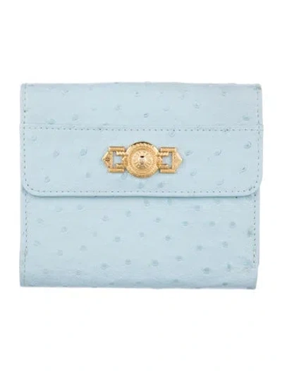 Pre-owned Versace Vintage Leather Wallet In Blue
