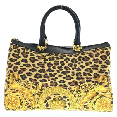 Versace Vintage Leopard Mini Boston Handbag In Yellow