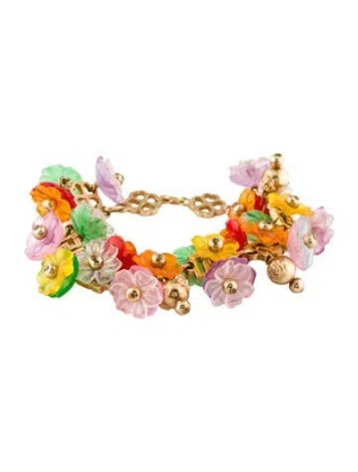 Pre-owned Versace Vintage Lucite Flowers Station Bracelet, 8"