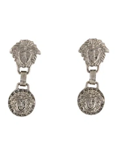Pre-owned Versace Vintage Medusa Drop Clip-on Earrings In Multicolor