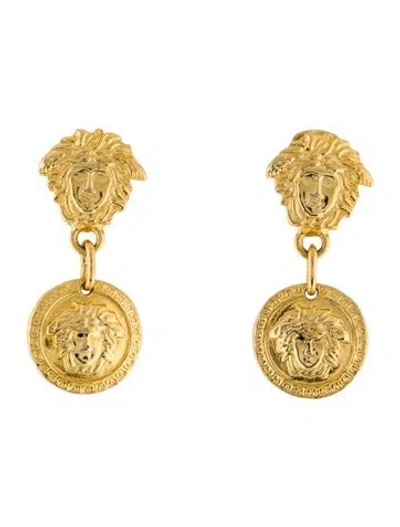 Pre-owned Versace Vintage Medusa Drop Clip-on Earrings In Multicolor