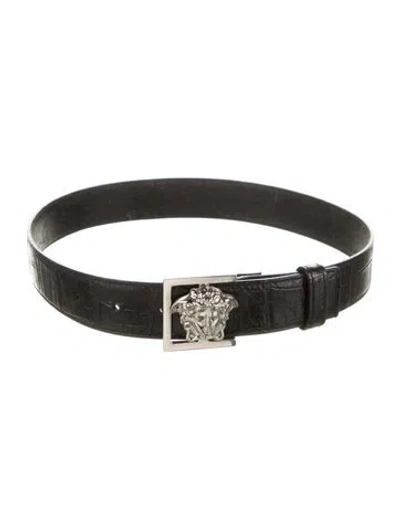 Pre-owned Versace Vintage Medusa Insignia Belt In Black