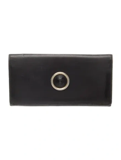 Pre-owned Versace Vintage Medusa Insignia Continental Wallet In Black