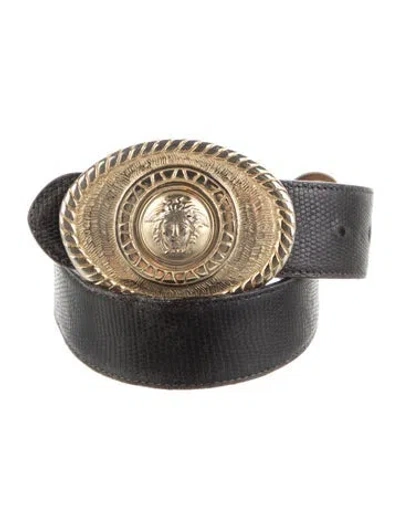 Pre-owned Versace Vintage Medusa Insignia Waist Belt In Black