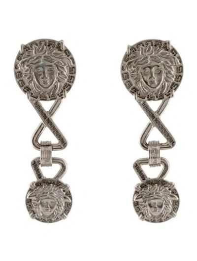Pre-owned Versace Vintage Medusa Logo Drop Earrings In Multi