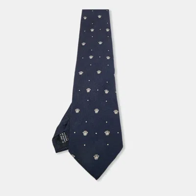 Versace Vintage Medusa Motif Silk Traditional Tie In Blue