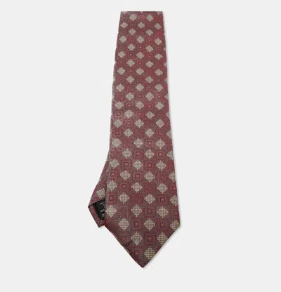 Versace Vintage Metallic Blue Jacquard Silk Tie In Burgundy