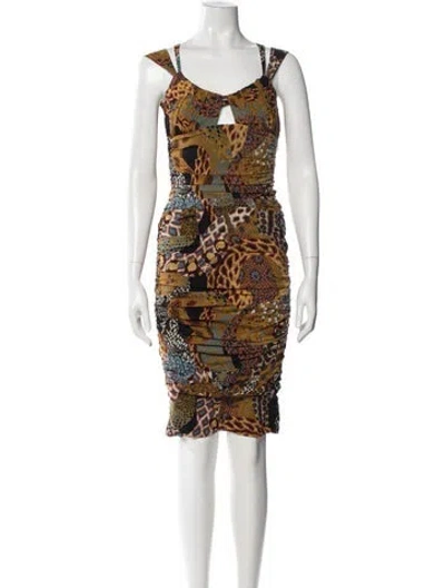 Pre-owned Versace Vintage Midi Length Dress In Brown
