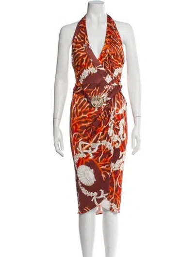 Pre-owned Versace Vintage Midi Length Dress W/ Tags In Orange