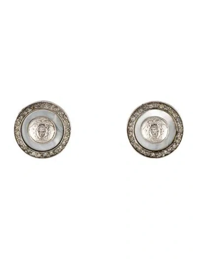 Pre-owned Versace Vintage Mother Of Pearl & Crystal Clip-on Earrings In Transparent