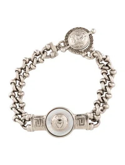 Pre-owned Versace Vintage Mother Of Pearl Medusa Link Bracelet, 7.5" In Multi