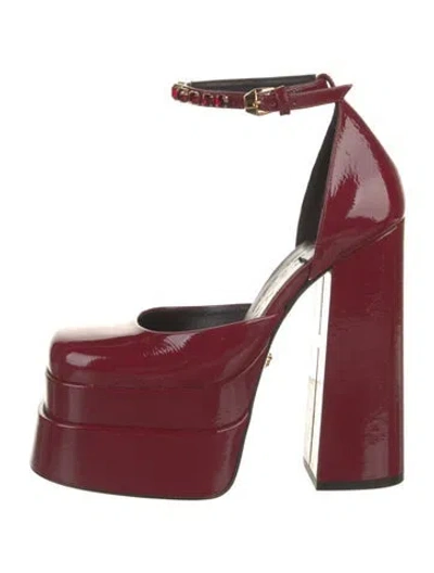 Pre-owned Versace Vintage Patent Leather D'orsay Pumps In Burgundy