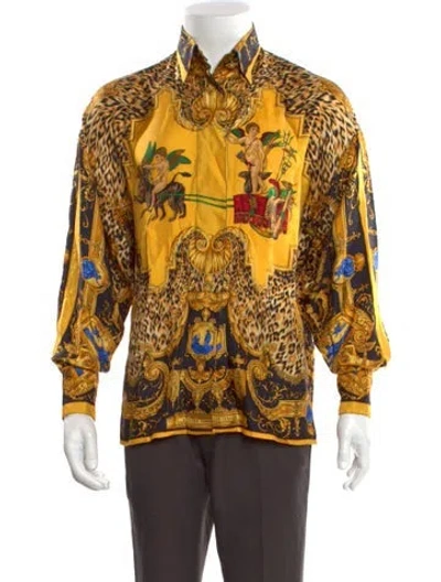 Pre-owned Versace Vintage Printed Shirt In Yellow