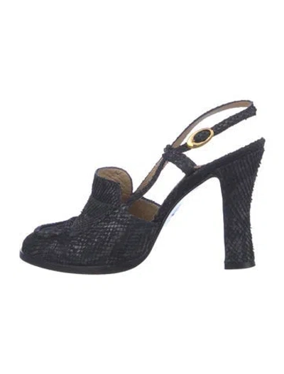Pre-owned Versace Vintage Snakeskin Slingback Pumps In Black/blue