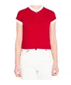Versace Cotton V Neck Top Short Sleeves Buttons In Red