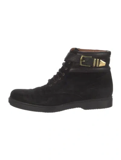 Pre-owned Versace Vintage Suede Lace-up Boots In Black