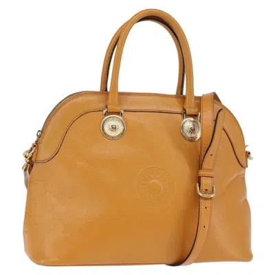 Pre-owned Versace Vintage Sun Zip Satchel Embossed Leather Leather Handbag () In Sand