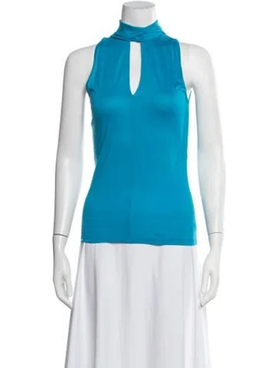 Pre-owned Versace Vintage Tie Neck Top In Blue