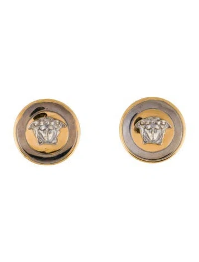 Pre-owned Versace Vintage Two-tone Medusa Clip-on Earrings In Multi