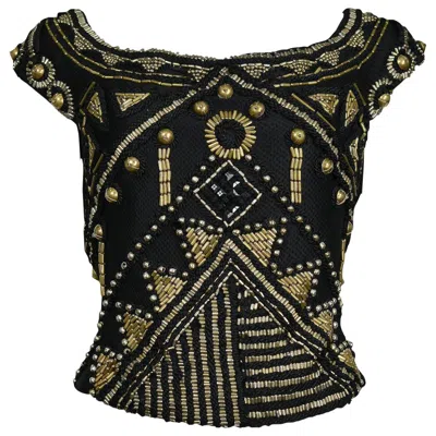 Pre-owned Versace Vintage  Black & Brass Beaded Top 1990