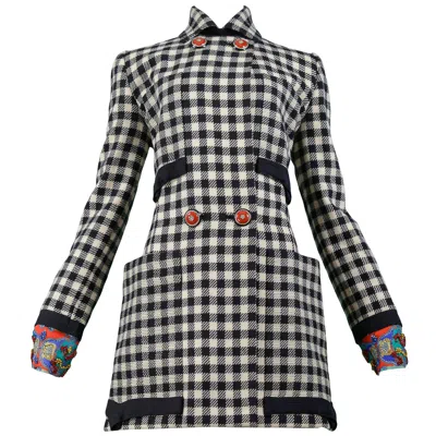 Pre-owned Versace Vintage  Black & White Check Beaded Coat 1990-1991