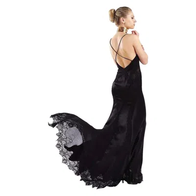Pre-owned Versace Vintage  Black Silk And Lace Gown Dress Nwt