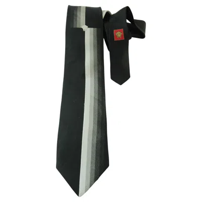 Pre-owned Versace Vintage  Medusa Silk Neck Tie In Black And Silver Colors Italy 1980